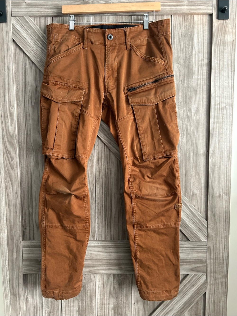 G-STAR RAW Rovic Zip 3D Cargo Pants Distressed Skater Workwear Camel Brown 33/22